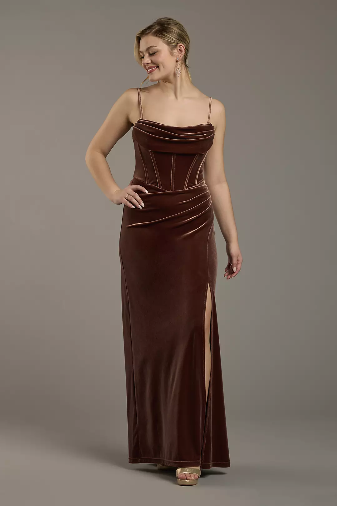 Velvet Corset Bodice Spaghetti Strap Sheath Dress - Image 9